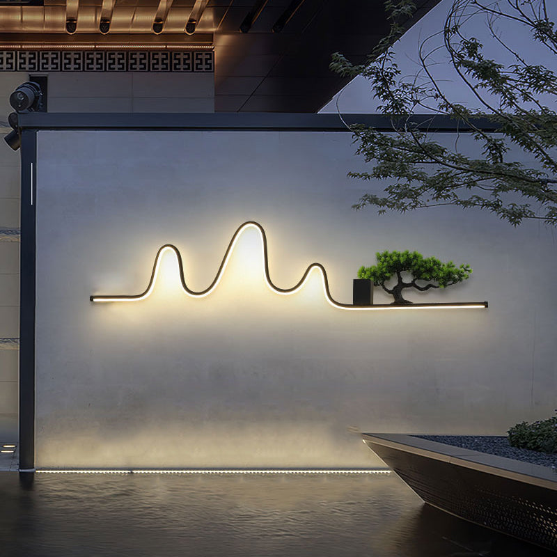 現代的でクリエイティブなアルミ製アークリニアPVC模造パインウッドLED防水屋外壁取り付け用燭台ランプ（ガーデン用）