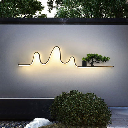 現代的でクリエイティブなアルミ製アークリニアPVC模造パインウッドLED防水屋外壁取り付け用燭台ランプ（ガーデン用）