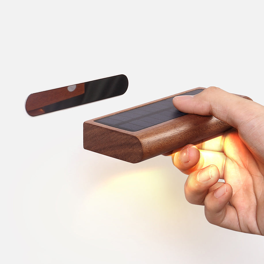 Contemporary Simplicity Solid Wood Rectangular LED Solar Wall Sconce Lamp For Outdoor Patio