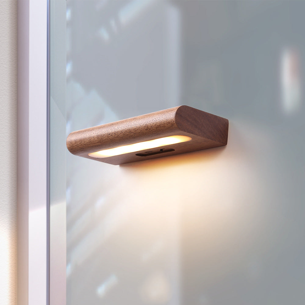 Contemporary Simplicity Solid Wood Rectangular LED Solar Wall Sconce Lamp For Outdoor Patio
