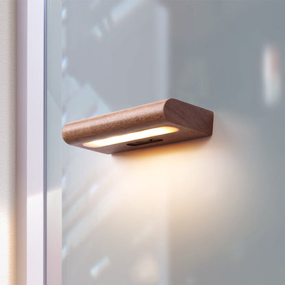 Contemporary Simplicity Solid Wood Rectangular LED Solar Wall Sconce Lamp For Outdoor Patio