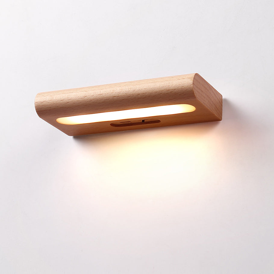 Contemporary Simplicity Solid Wood Rectangular LED Solar Wall Sconce Lamp For Outdoor Patio