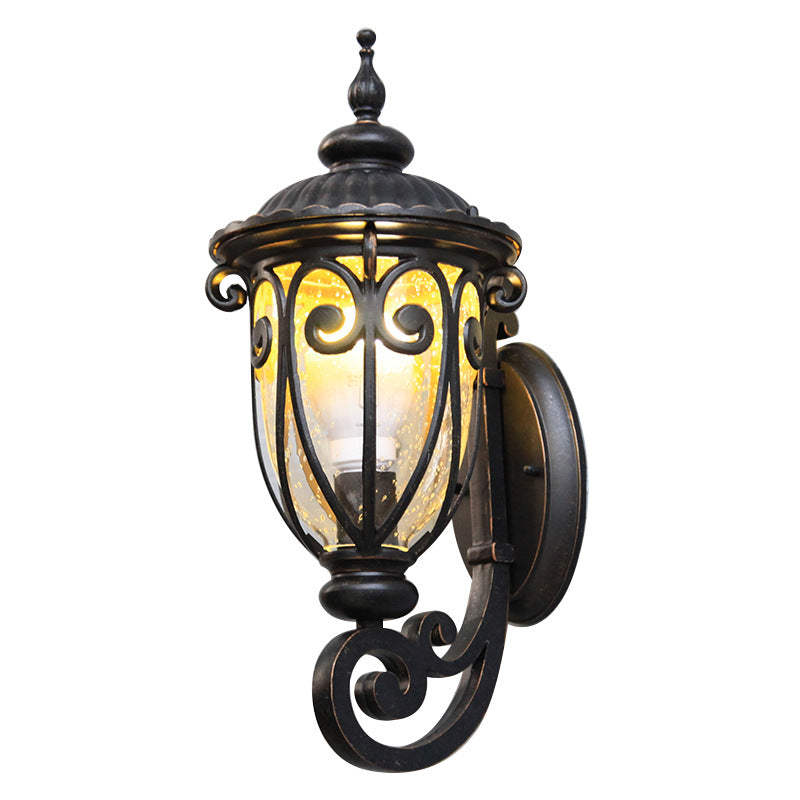 Traditional European Antique Bronze Aluminum Glass 1-Light Porch Light Wall Sconce Lamp For Outdoor Patio