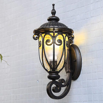 Traditional European Antique Bronze Aluminum Glass 1-Light Porch Light Wall Sconce Lamp For Outdoor Patio