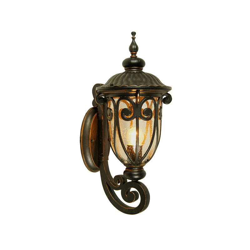 Traditional European Antique Bronze Aluminum Glass 1-Light Porch Light Wall Sconce Lamp For Outdoor Patio