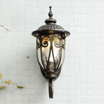 Traditional European Antique Bronze Aluminum Glass 1-Light Porch Light Wall Sconce Lamp For Outdoor Patio