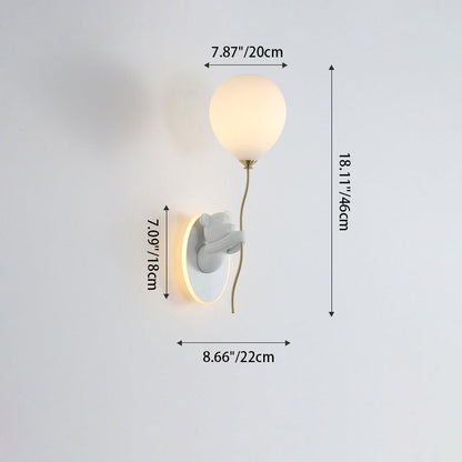 Contemporary Creative Resin Cartoon Bear Glass Balloon Shade LED Wall Sconce Lamp For Bedroom