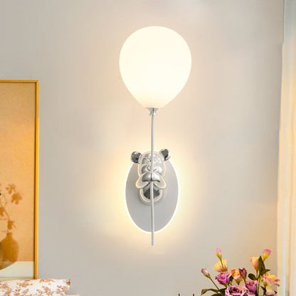 Contemporary Creative Resin Cartoon Bear Glass Balloon Shade LED Wall Sconce Lamp For Bedroom