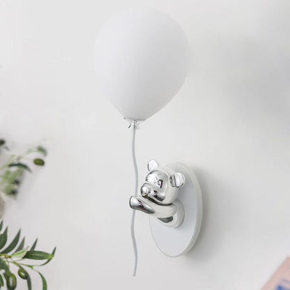 Contemporary Creative Resin Cartoon Bear Glass Balloon Shade LED Wall Sconce Lamp For Bedroom