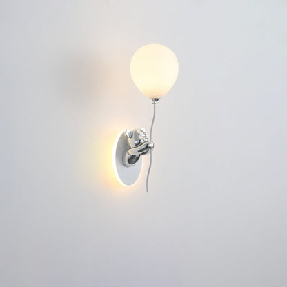 Contemporary Creative Resin Cartoon Bear Glass Balloon Shade LED Wall Sconce Lamp For Bedroom