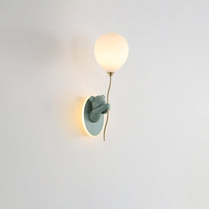 Contemporary Creative Resin Cartoon Bear Glass Balloon Shade LED Wall Sconce Lamp For Bedroom
