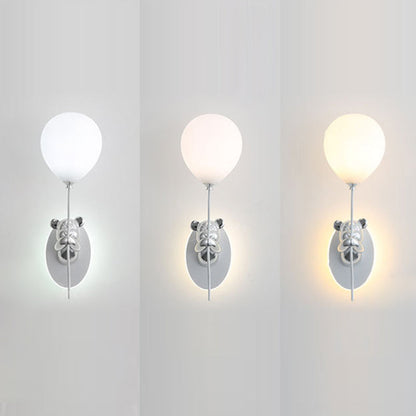 Contemporary Creative Resin Cartoon Bear Glass Balloon Shade LED Wall Sconce Lamp For Bedroom