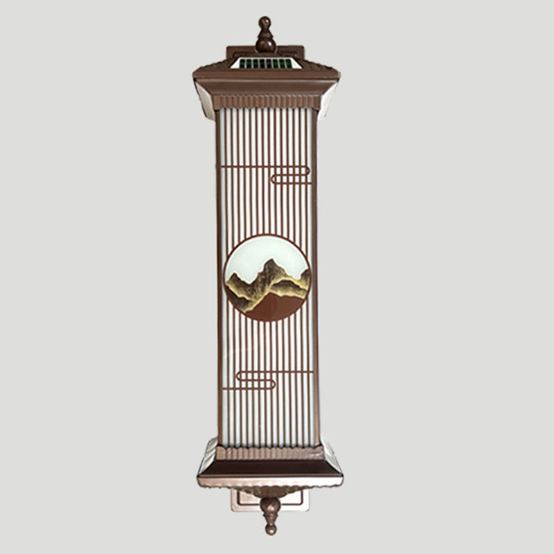 Traditional Chinese Aluminum Glass Rectangular LED Solar Waterproof Outdoor Wall Sconce Lamp For Garden