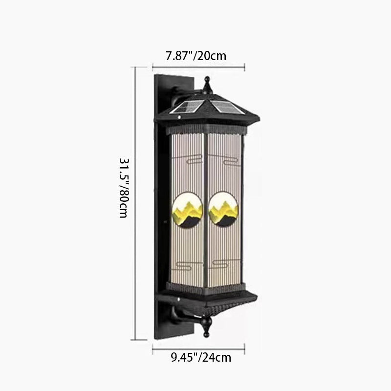 Traditional Chinese Aluminum Glass Rectangular LED Solar Waterproof Outdoor Wall Sconce Lamp For Garden
