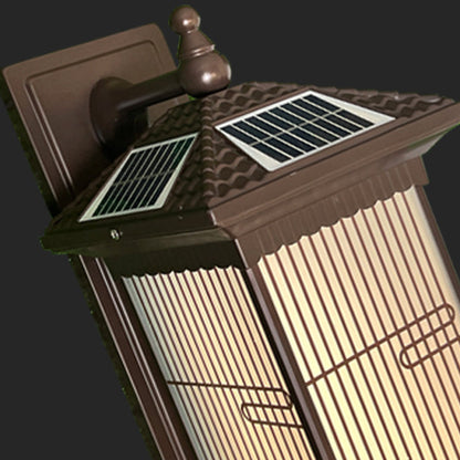 Traditional Chinese Aluminum Glass Rectangular LED Solar Waterproof Outdoor Wall Sconce Lamp For Garden