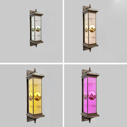 Traditional Chinese Aluminum Glass Rectangular LED Solar Waterproof Outdoor Wall Sconce Lamp For Garden