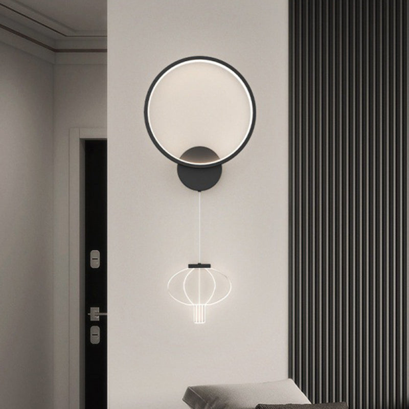 مصباح حائط LED بتصميم دائري هندسي عصري فاخر من الحديد مع فوانيس أكريليك لغرفة المعيشة 