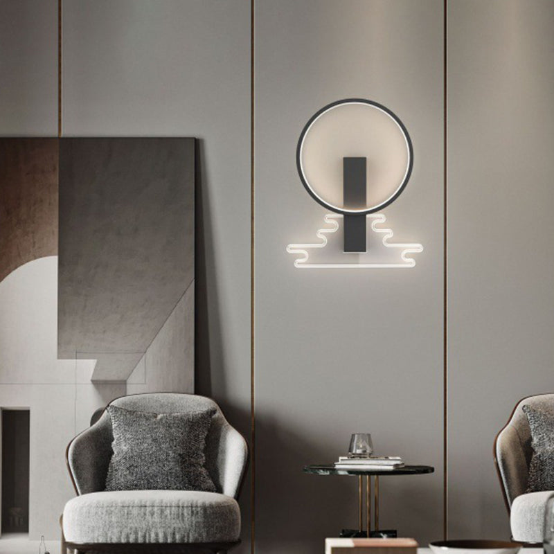 مصباح حائط LED بتصميم دائري هندسي عصري فاخر من الحديد مع فوانيس أكريليك لغرفة المعيشة 