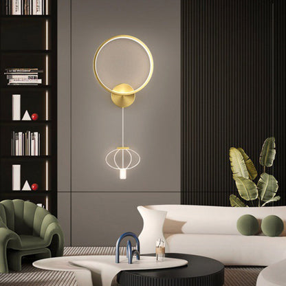 مصباح حائط LED بتصميم دائري هندسي عصري فاخر من الحديد مع فوانيس أكريليك لغرفة المعيشة 