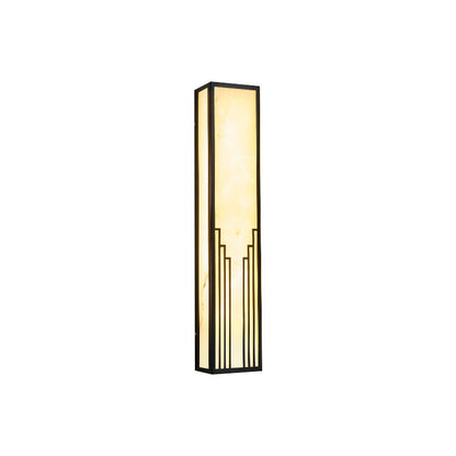 Traditional Chinese Stainless Steel Rectangular Imitation Marble Shade LED Outdoor Wall Sconce Lamp For Garden