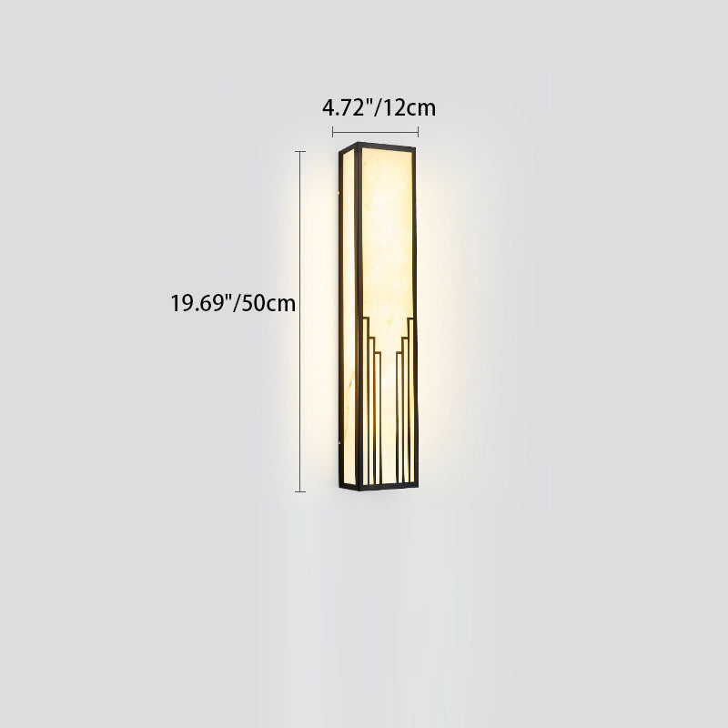 Traditional Chinese Stainless Steel Rectangular Imitation Marble Shade LED Outdoor Wall Sconce Lamp For Garden