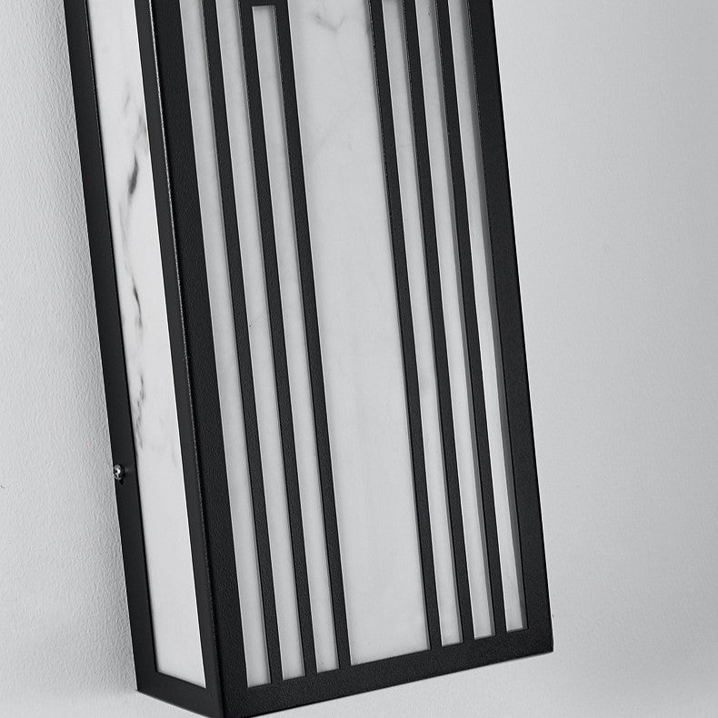 Traditional Chinese Stainless Steel Rectangular Imitation Marble Shade LED Outdoor Wall Sconce Lamp For Garden
