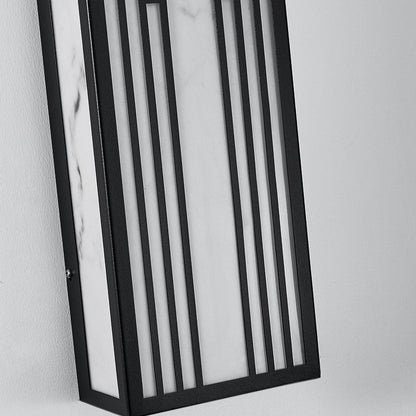 Traditional Chinese Stainless Steel Rectangular Imitation Marble Shade LED Outdoor Wall Sconce Lamp For Garden