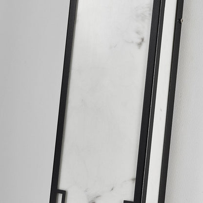 Traditional Chinese Stainless Steel Rectangular Imitation Marble Shade LED Outdoor Wall Sconce Lamp For Garden
