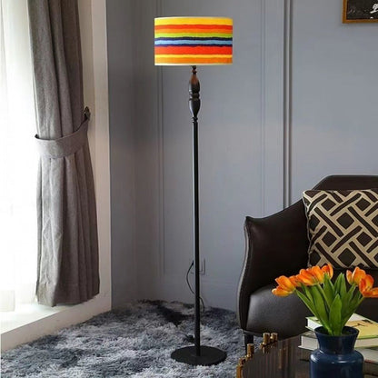 Traditional Vintage Fabric Cylinder Shade Iron Base 1-Light Standing Floor Lamp For Living Room