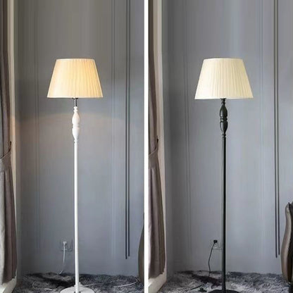 Traditional Vintage Fabric Cylinder Shade Iron Base 1-Light Standing Floor Lamp For Living Room