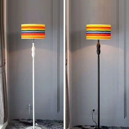 Traditional Vintage Fabric Cylinder Shade Iron Base 1-Light Standing Floor Lamp For Living Room
