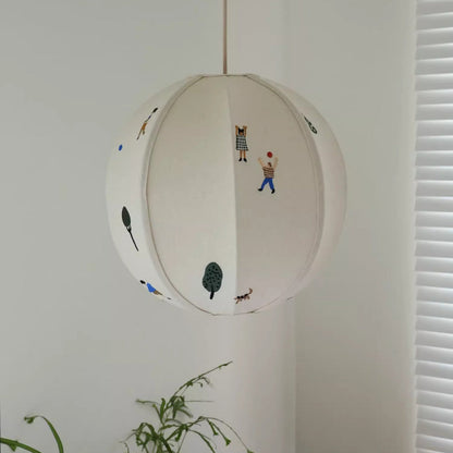 Traditional Vintage Hardware Spherical Fabric Shade 1-Light Pendant Light For Bedroom
