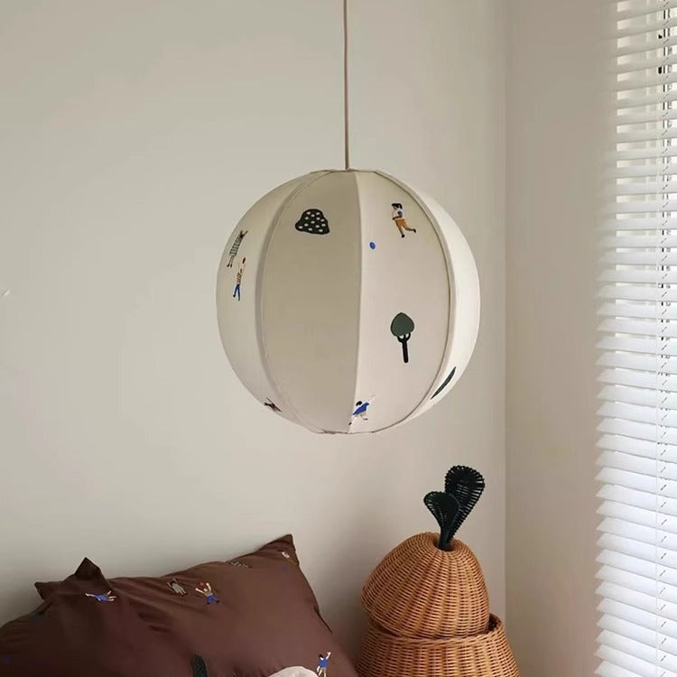 Traditional Vintage Hardware Spherical Fabric Shade 1-Light Pendant Light For Bedroom