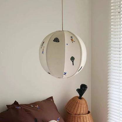 Traditional Vintage Hardware Spherical Fabric Shade 1-Light Pendant Light For Bedroom