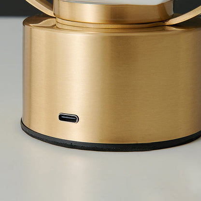 Modern Simplicity USB Brass Oval Ring Glass Stone Shade LED Table Lamp For Study