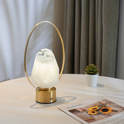 Modern Simplicity USB Brass Oval Ring Glass Stone Shade LED Table Lamp For Study