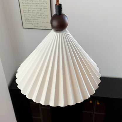 Contemporary Retro Solid Wood Pleated Ceramic Conical Shade 1-Light Pendant Light For Bedroom