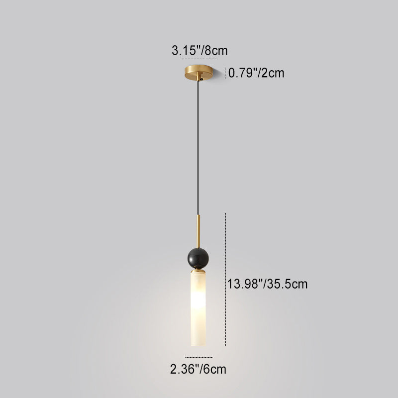 Modern Luxury Full Copper Marble Strip 1-Light Pendant Light For Living Room