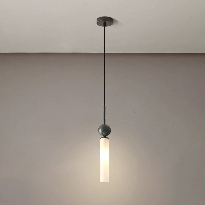 Modern Luxury Full Copper Marble Strip 1-Light Pendant Light For Living Room