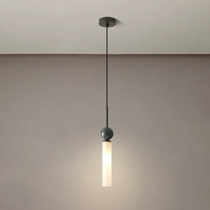 Modern Luxury Full Copper Marble Strip 1-Light Pendant Light For Living Room