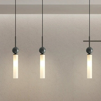Modern Luxury Full Copper Marble Strip 1-Light Pendant Light For Living Room