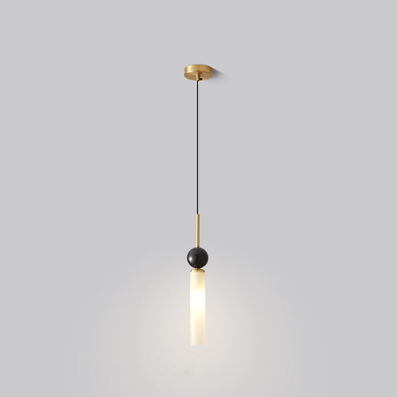 Modern Luxury Full Copper Marble Strip 1-Light Pendant Light For Living Room