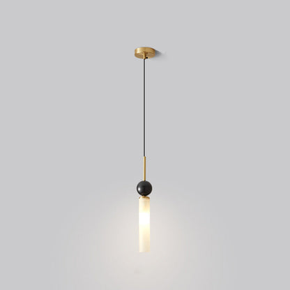 Modern Luxury Full Copper Marble Strip 1-Light Pendant Light For Living Room