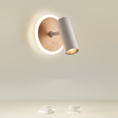 Modern Minimalist Iron Imitation Wood Grain Acrylic LED Spotlight Wall Sconce Lamp For Bedroom
