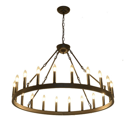Traditional Farmhouse Iron Circle Ring Glass 20/36-Light Chandelier For Dining Room