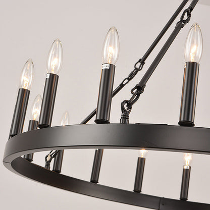 Traditional Farmhouse Iron Circle Ring Glass 20/36-Light Chandelier For Dining Room