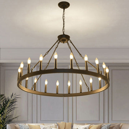 Traditional Farmhouse Iron Circle Ring Glass 20/36-Light Chandelier For Dining Room