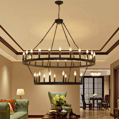 Traditional Farmhouse Iron Circle Ring Glass 20/36-Light Chandelier For Dining Room