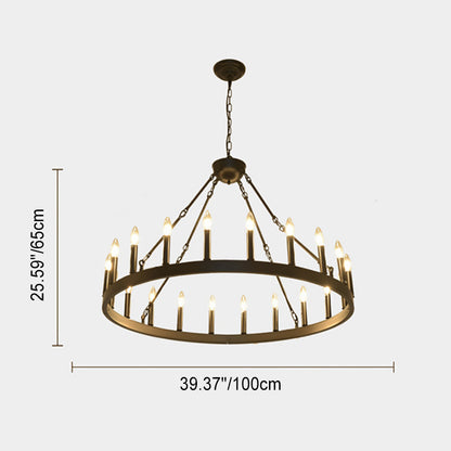 Traditional Farmhouse Iron Circle Ring Glass 20/36-Light Chandelier For Dining Room