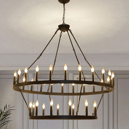 Traditional Farmhouse Iron Circle Ring Glass 20/36-Light Chandelier For Dining Room